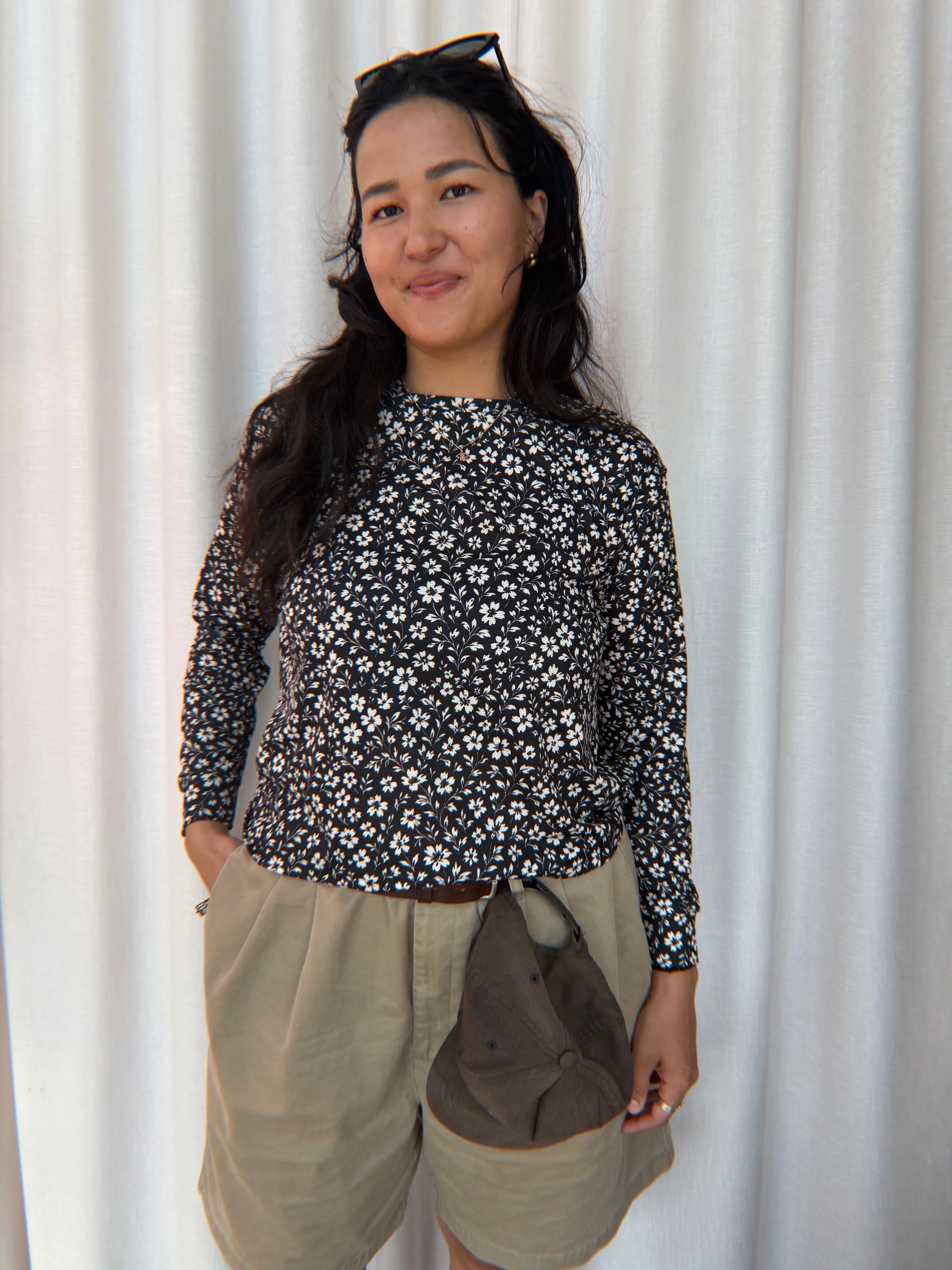 Gravel Long-Sleeve Mesh Tee - Black Floral Maze