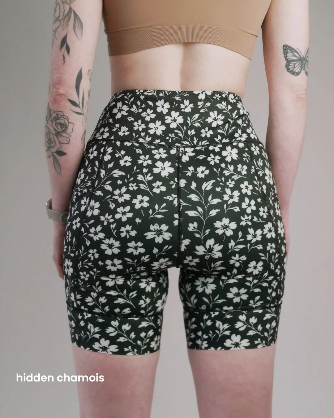 Women's Padded Cycling Shorts, Black Floral Maze | Samsara