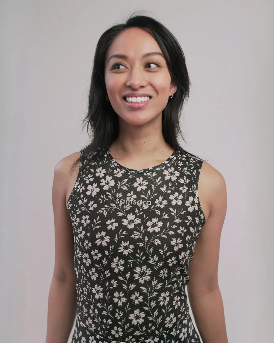 Sleeveless Base Layer - Black Floral Maze