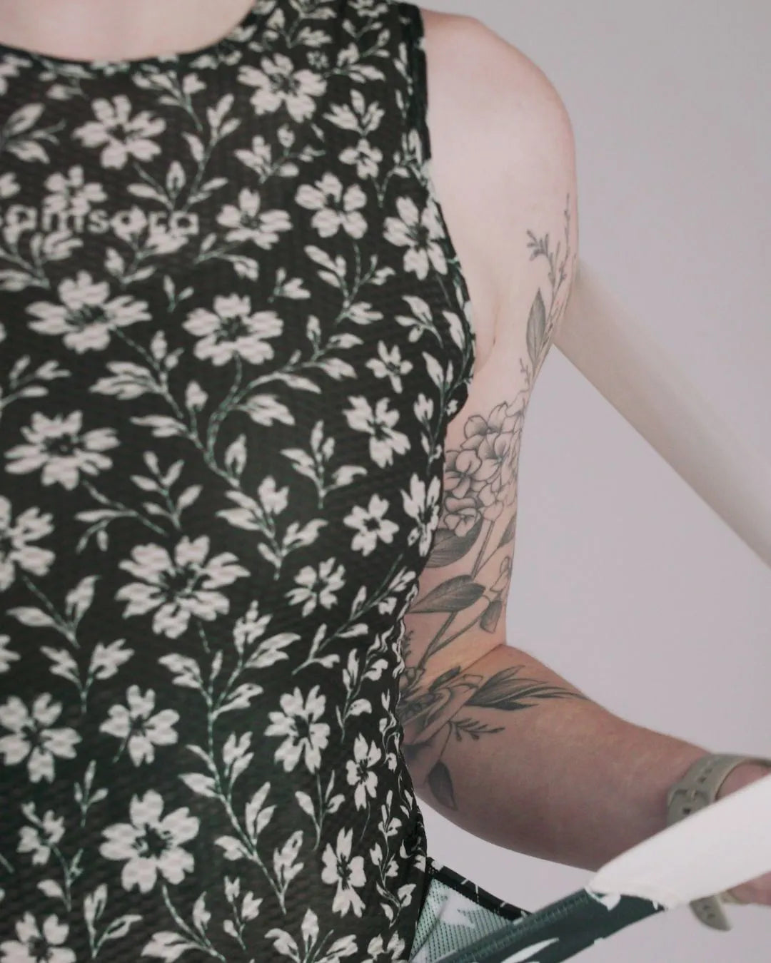 Sleeveless Base Layer - Black Floral Maze