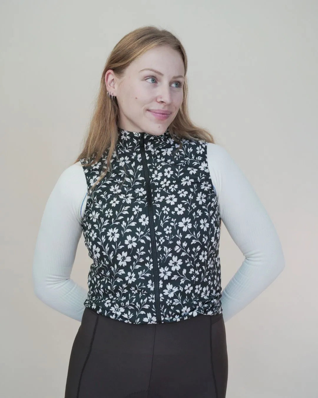 Stop The Wind Cycling Vest - Black Floral Maze