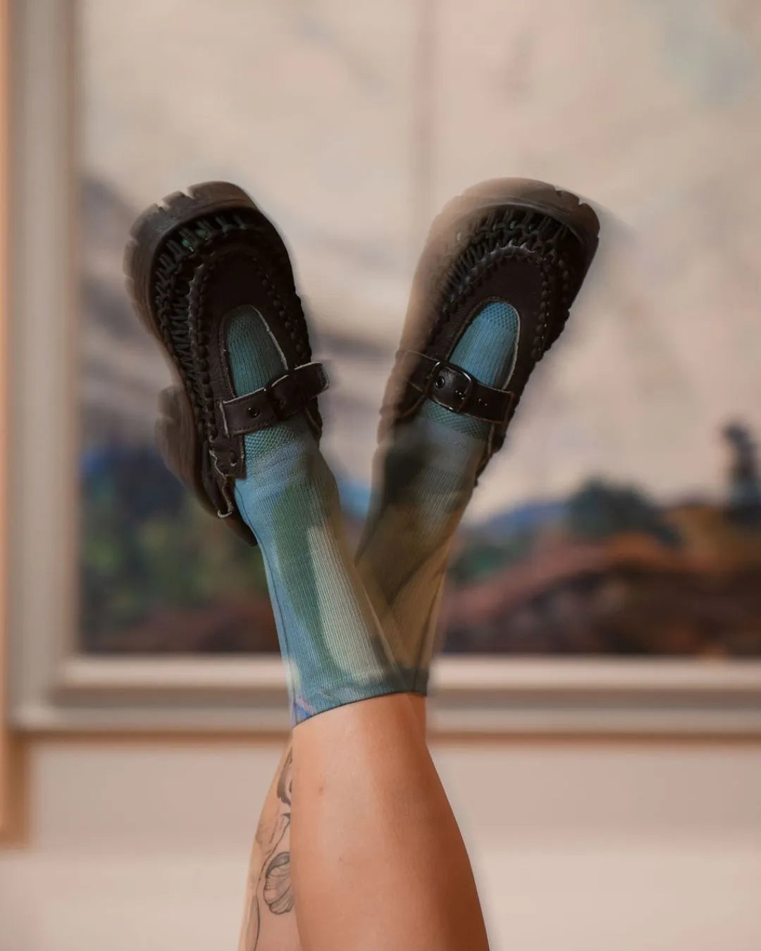 Emily Carr printed socks styled with Keen sandals