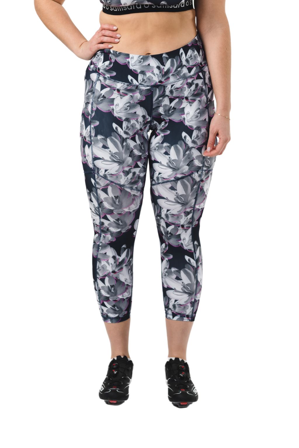 Padded Cycling Tights - Made for Women, Mesh Panels, Navy Floral