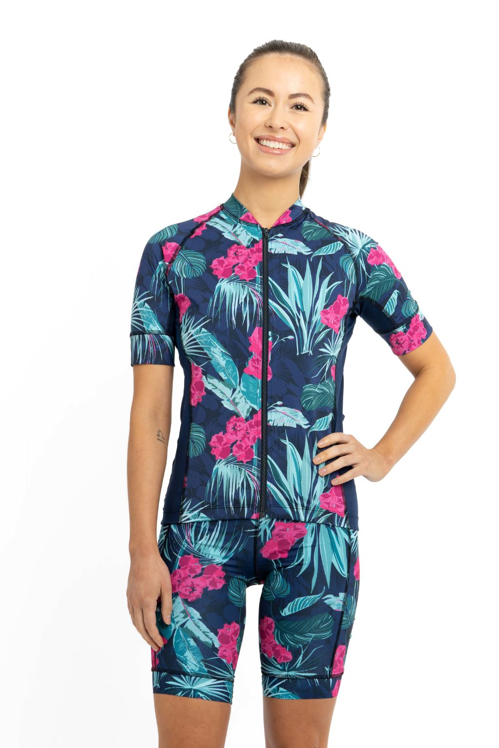 Women's Cycling Jersey - Breathable, Wicking, Tropical Navy