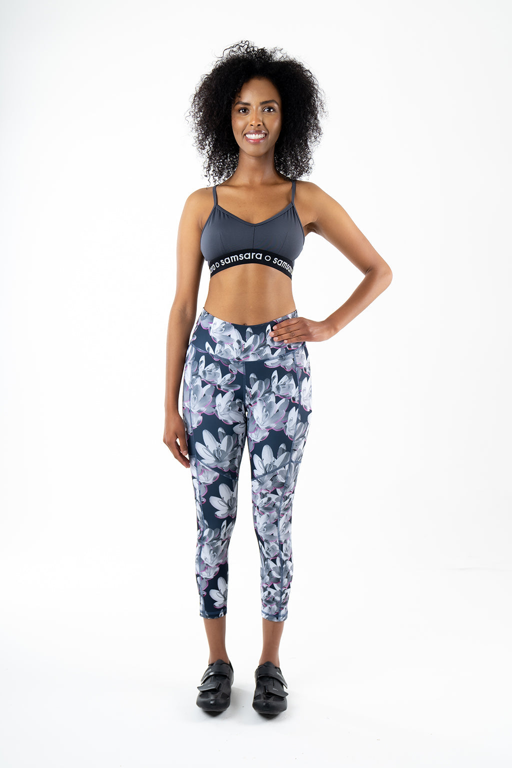 Padded Cycling Tights - Made for Women, Mesh Panels, Navy Floral