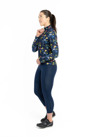 Women's Long-Sleeve Cycling Jersey - Three Pockets, Winter Floral