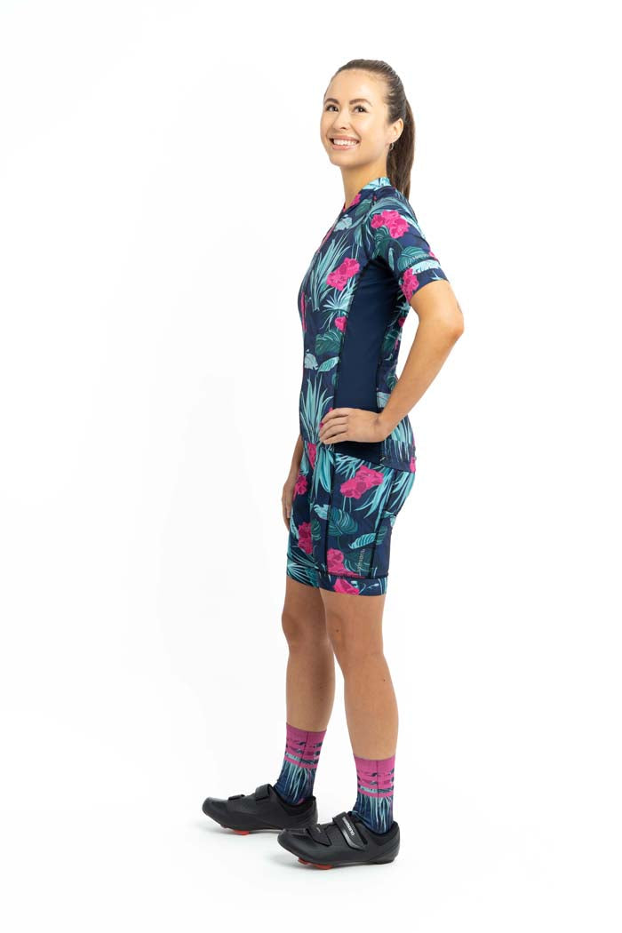 Women's Cycling Jersey - Breathable, Wicking, Tropical Navy